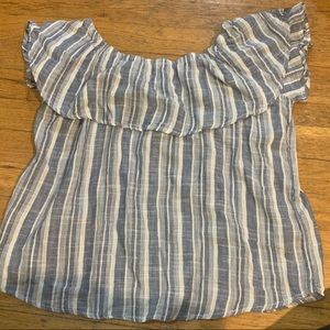 Blue and White Striped Off-The-Shoulder Shirt